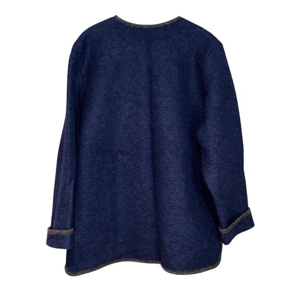 L.L. Bean Navy Blue Wool Jacket with Tan Trim - Picture 8 of 10